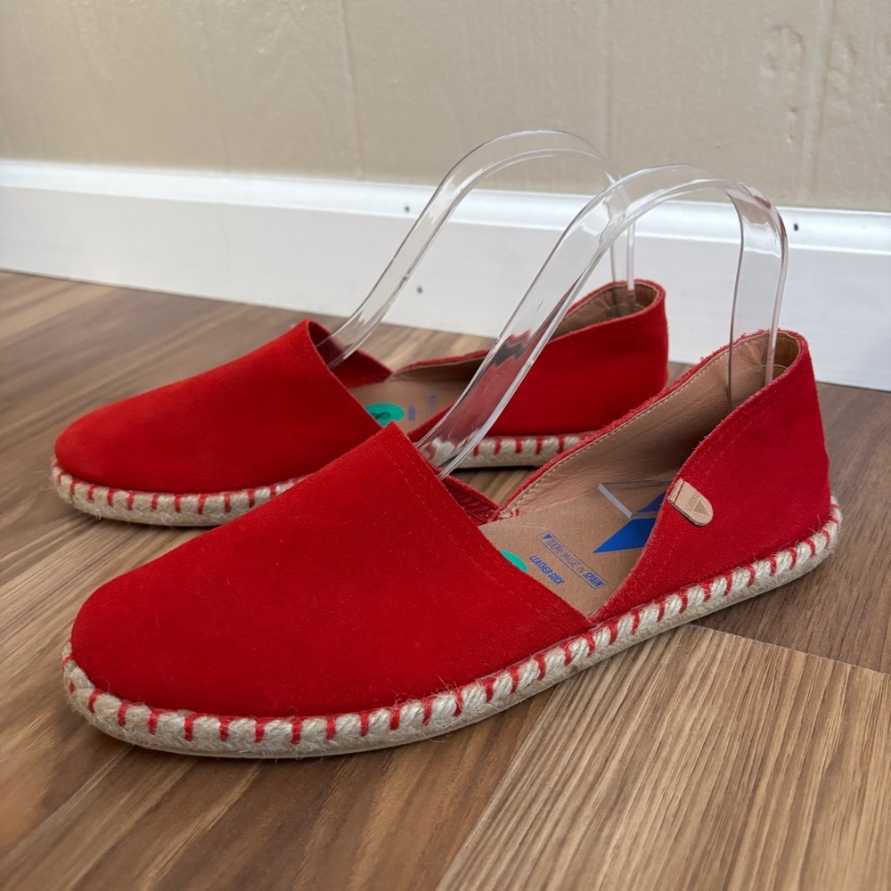 Verbenas Suede Leather Red Carmen Espadrilles Flats